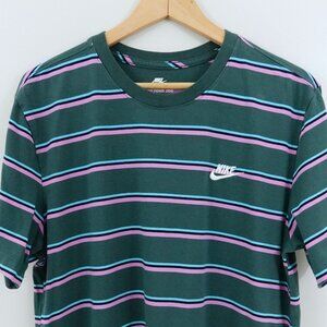 Nike The Nike Tee Striped T-Shirt Green Purple Blue Embroidered Logo Men’s L